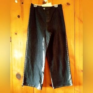 Indigo Moon Wide Leg Embroidered Denim Pull On Pants